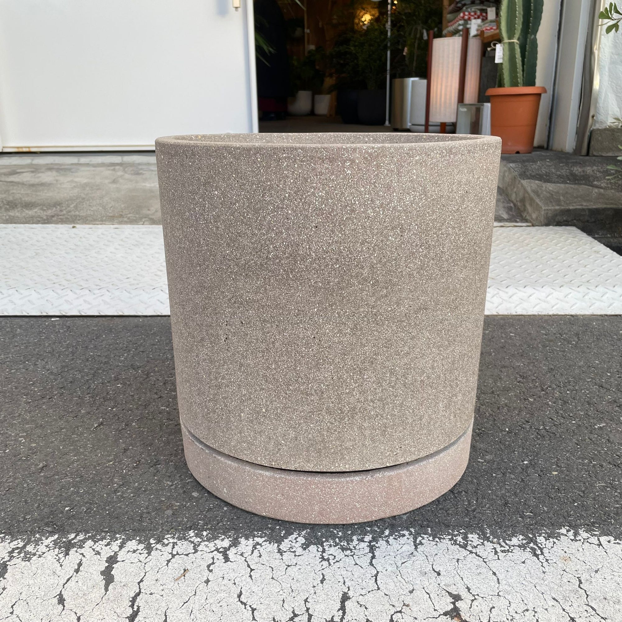 Cylinder Speckle Planter in Earthy Colour with Saucer  シリンダー スペックルプランター ソーサー付