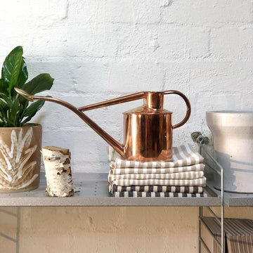 Copper Watering Can Haws homewares gardening plant care planter tea towel linen peace lily spathiphyllum